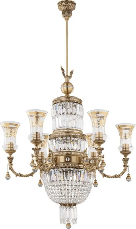 Casa Padrino lustre baroque de luxe laiton avec patine / or Ø 75 x H. 138 cm Echt