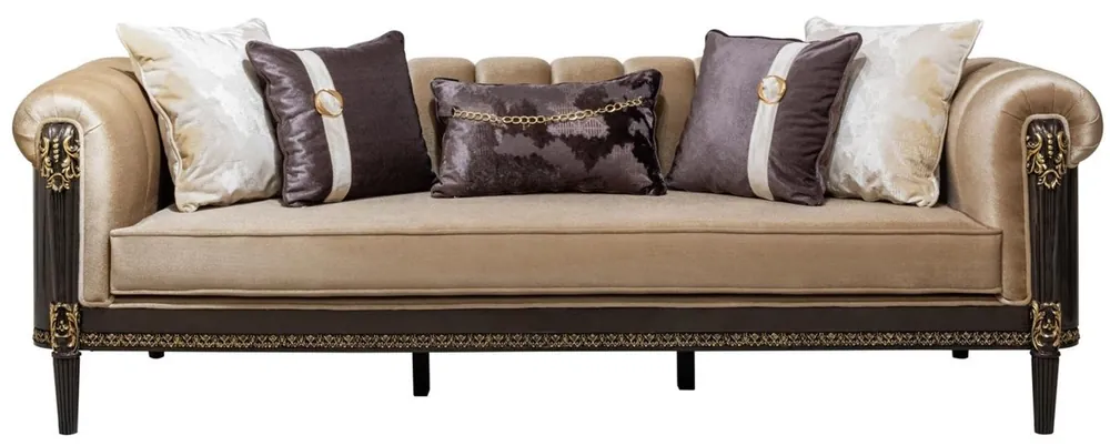 Solange Der Vorrat Reicht Casa Padrino canapé baroque de luxe marron clair / marron foncé / or 235 cm - Meubles Baroques