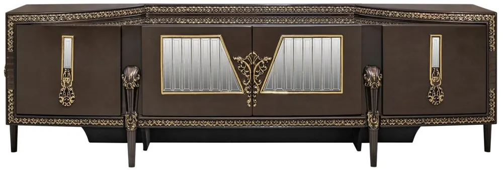 Echt Casa Padrino armoire TV baroque de luxe marron foncé / or 235 cm - Meubles Baroques