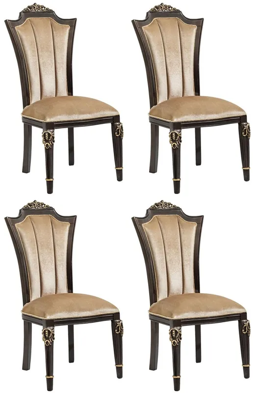 Casa Padrino ensemble de 4 chaises de salle à manger baroque de luxe marron clair - Meuble Baroque Finale Aktion