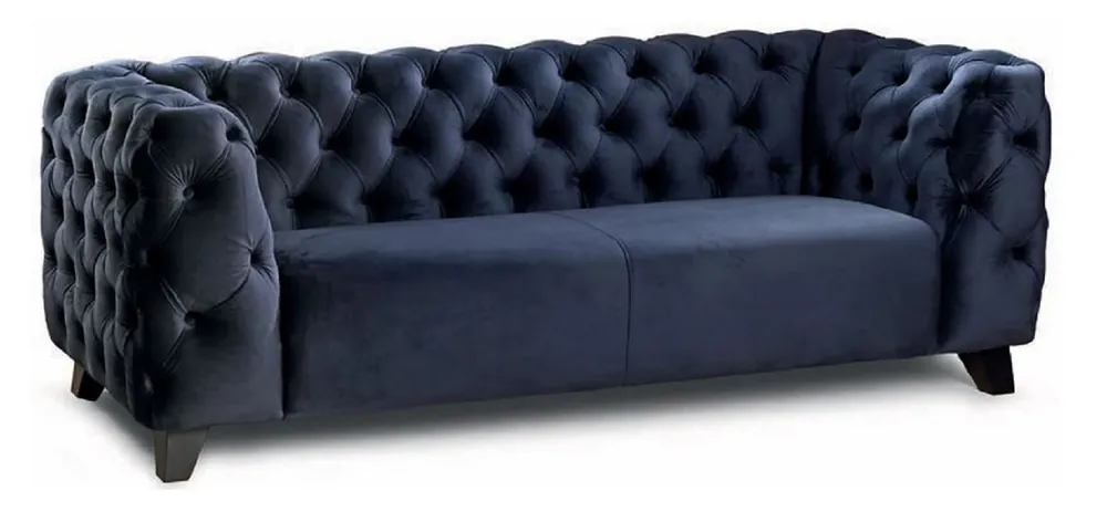 Echt Casa Padrino Canapé 2 Places Chesterfield de Luxe Bleu / Noir 167 cm