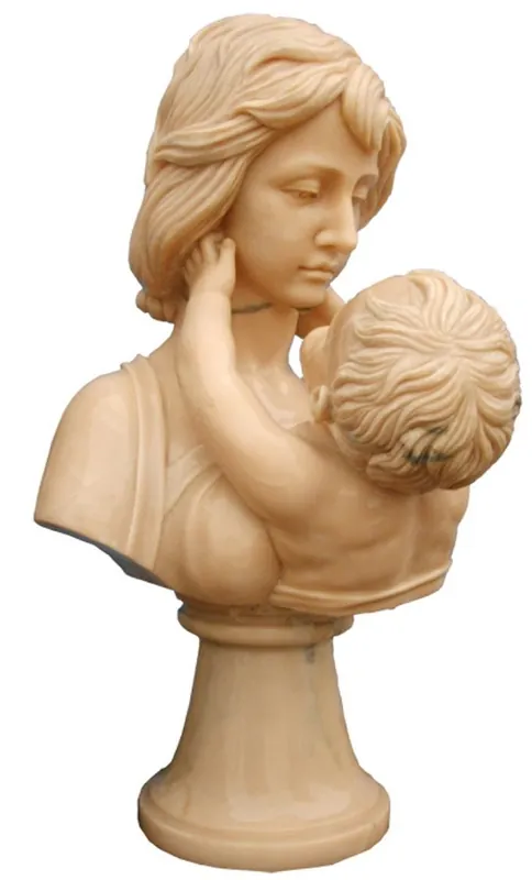 Neuheit Casa Padrino buste Art Nouveau de luxe en marbre femme avec enfant beige H. 65 cm