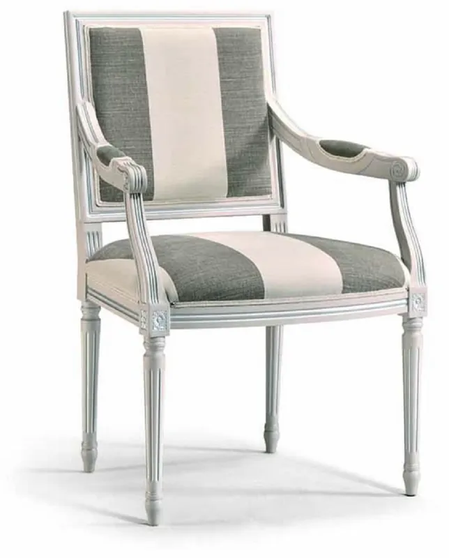 Casa Padrino Chaise de Salle à Manger Baroque de Luxe avec Accoudoirs Gris / Blanc - Meubles Baroques Italiens Neu