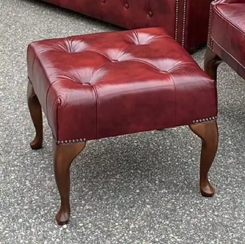 Zertifiziert Casa Padrino tabouret Chesterfield de luxe en cuir rouge boardeaux / marron H. 45 cm