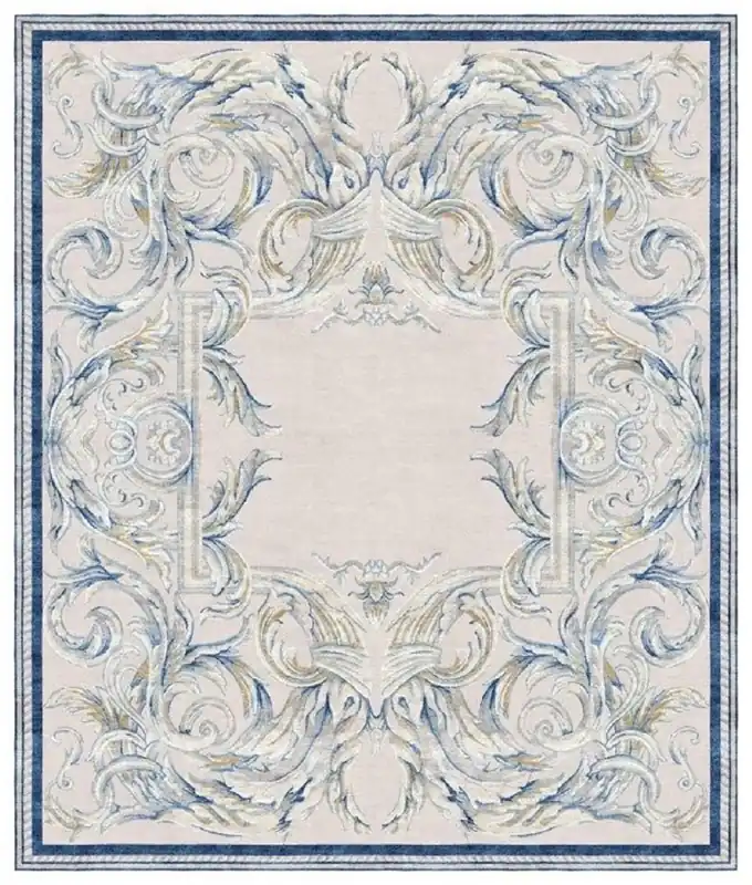 Neu Casa Padrino Tapis de Salon Baroque de Luxe Gris / Bleu - Différentes Tailles
