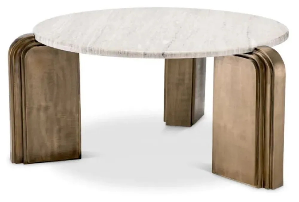 Kracherpreis Casa Padrino table basse de luxe beige / laiton antique Ø 99 x H. 46 cm