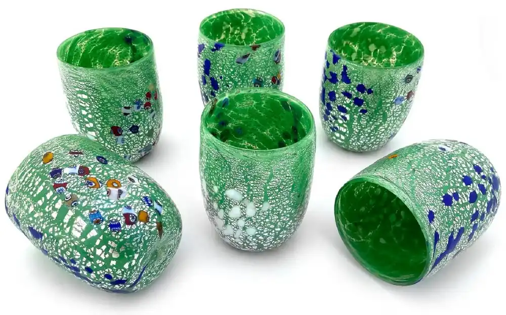 Casa Padrino ensemble de 6 verres à eau de luxe en verre de Murano vert Ø 8 x H. 10,5 cm - Fabriqué en Italie Geprüft