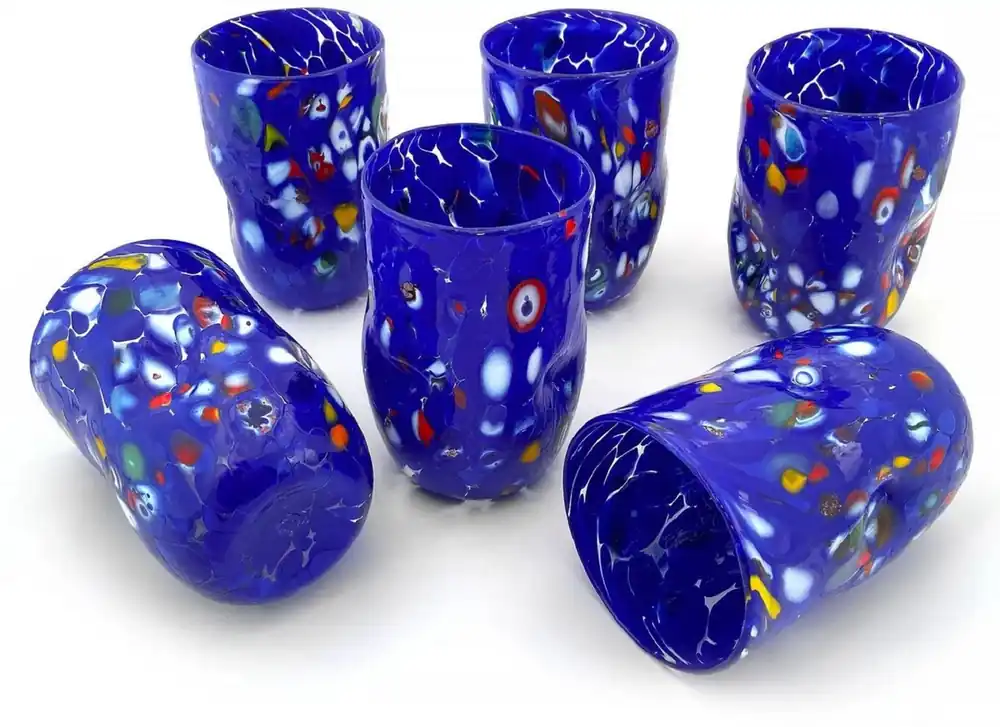 Casa Padrino ensemble de 6 verres à eau de luxe en verre de Murano bleu Ø 8 x H. 12 cm - Fabriqué en Italie Begrenztes Angebot