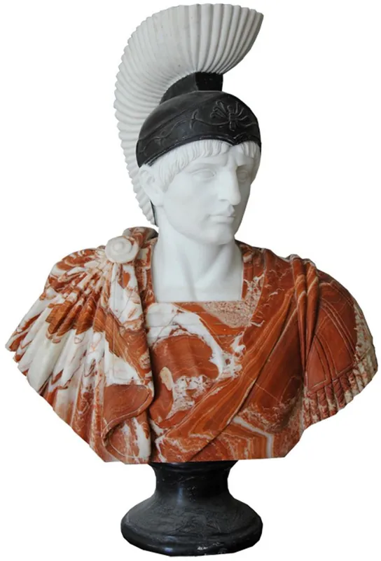 Markenware Casa Padrino buste de style antique de luxe en marbre romain blanc / rouge / noir H. 90 cm