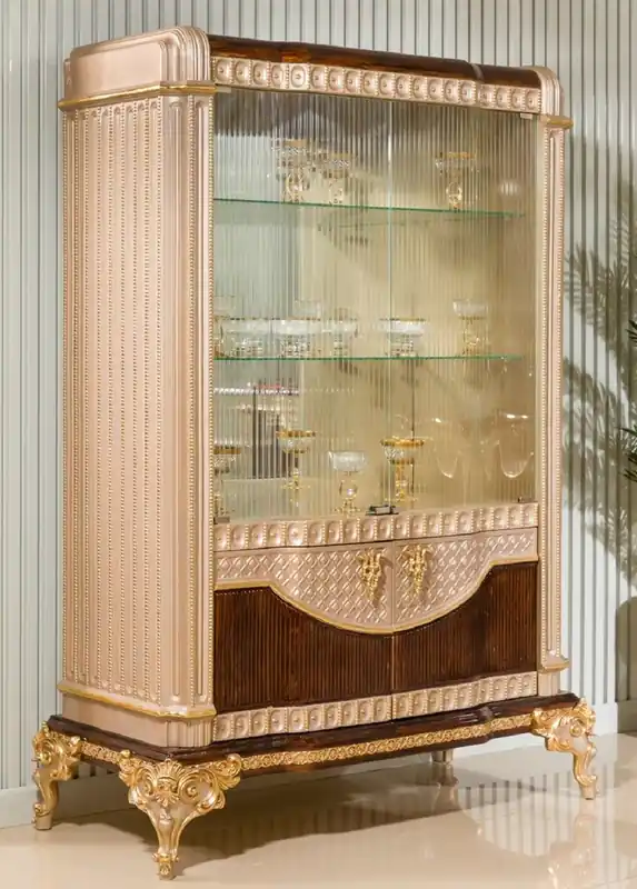 Casa Padrino vitrine baroque de luxe gris / marron foncé / or 135 x H. 187 cm - Meubles baroque Top-Seller