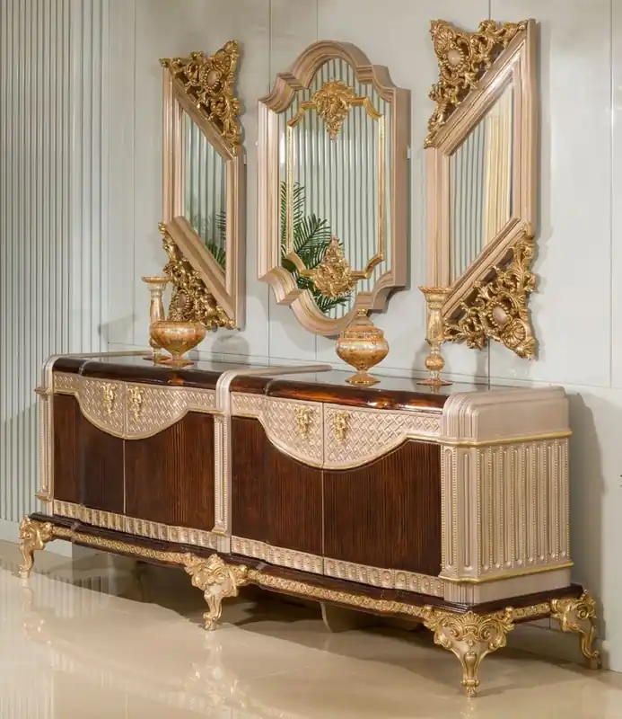 Casa Padrino buffet baroque de luxe et 3 miroirs muraux marron foncé / gris / or - Meubles baroques Bestpreis