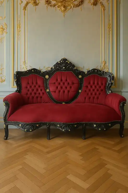 Casa Padrino canapé baroque 3 places en velours bordeaux rouge / noir / or - Meubles baroques Garantierte Lieferung