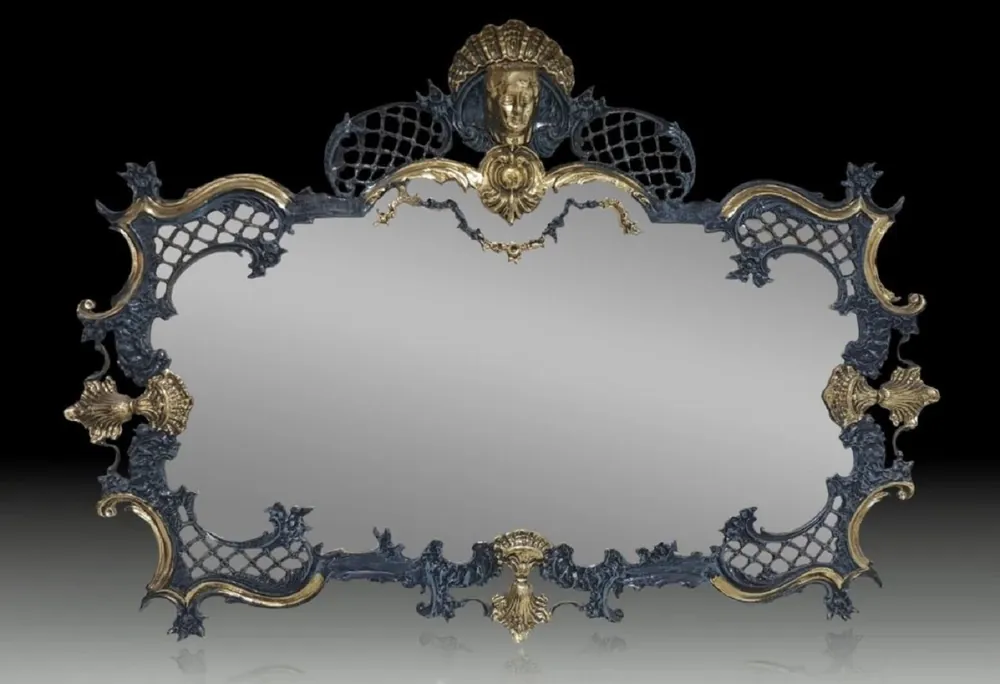 Casa Padrino Miroir Baroque de Luxe en Bronze Bleu / Or 110 cm - Meubles Baroques Highlight