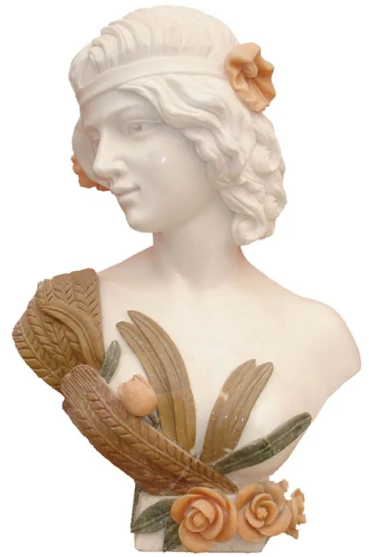 Casa Padrino buste décoratif Art Nouveau de luxe en marbre femme blanc / marron / beige / vert H. 60 cm Online Kaufen