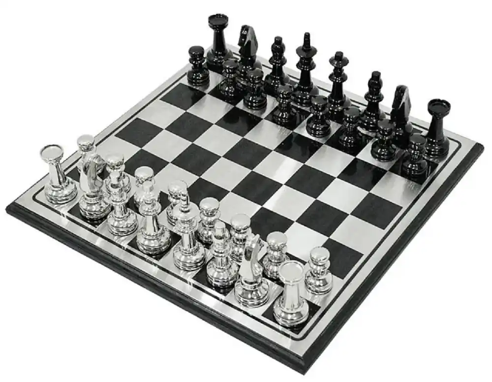 Zertifiziert Casa Padrino ensemble de jeu d'échecs de luxe noir / argent - jeu d'échecs en bois - échiquier avec pièces d'échecs