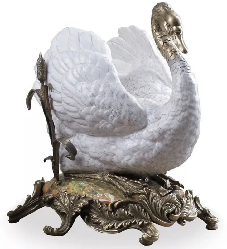 Rabatt Casa Padrino figure décorative baroque en porcelaine cygne blanc / bronze 20 x 18 x H. 24 cm