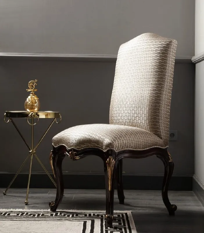 Online Kaufen Casa Padrino chaise de salle à manger baroque de luxe argent / marron foncé / or H. 116 cm - Meubles de salle à manger baroques