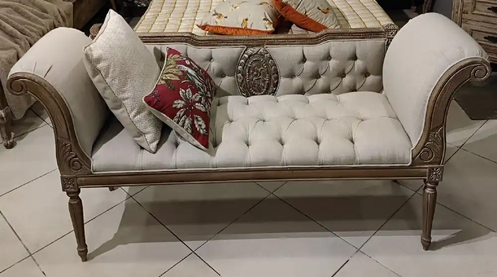 Echt Pompöös de Casa Padrino banc baroque Chesterfield de luxe Provence gris / marron 170 cm - Conçu par Harald Glööckler