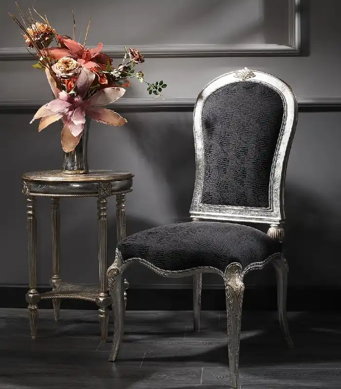 Preisknaller Casa Padrino chaise de salle à manger baroque de luxe noir / argent / or H. 102 cm - Meubles de salle à manger baroques
