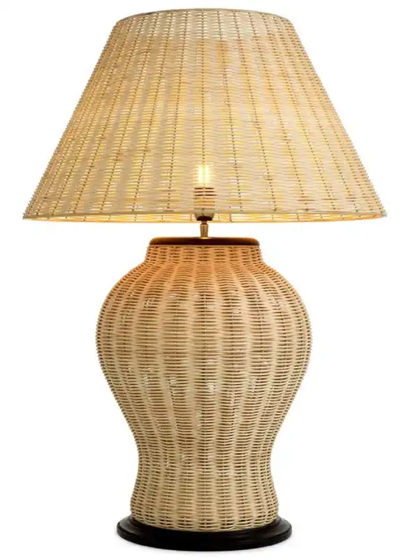 Top-Preis Casa Padrino lampe de table de luxe en rotin naturel / noir Ø 66,5 x H. 96,5 cm