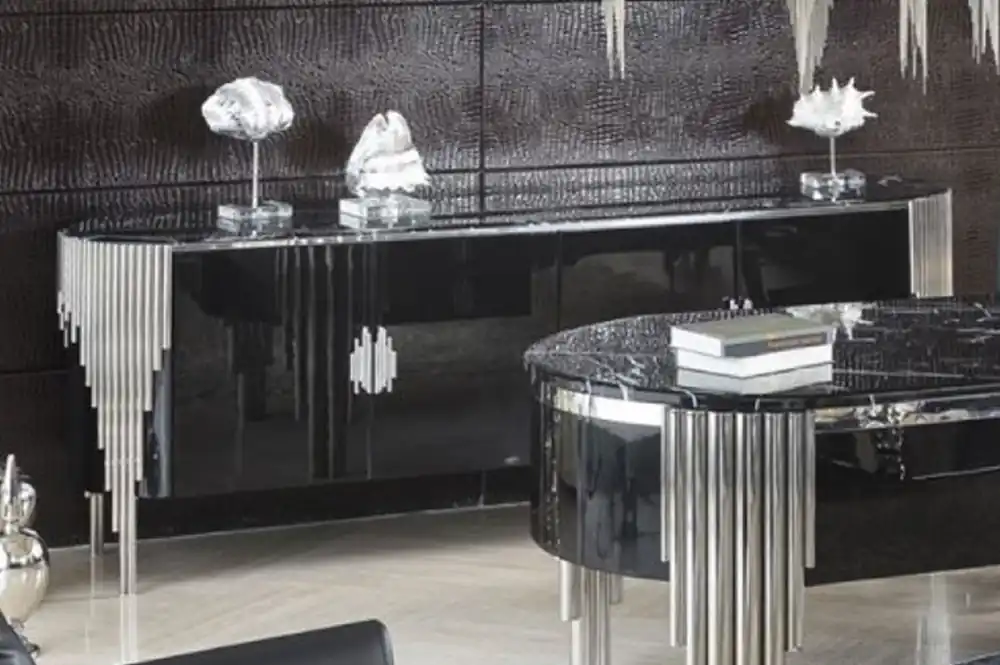 Bestseller Casa Padrino buffet de luxe avec 4 portes et plateau en marbre artificiel noir / argent 251,2 cm - Meubles de luxe