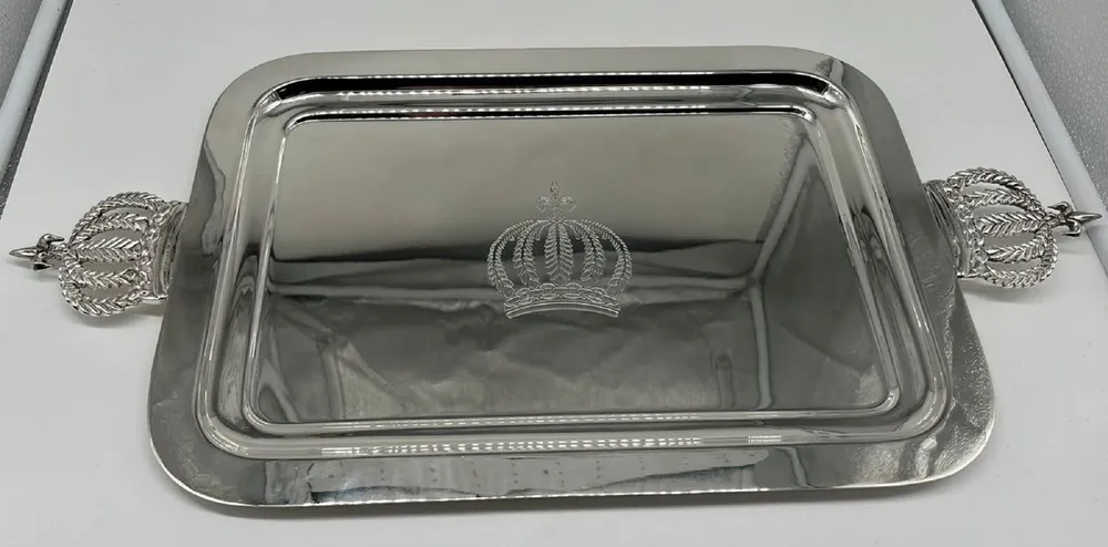 Letzte Chance Pompöös by Casa Padrino plateau de service baroque de luxe couronne argent 42 cm - conçu par Harald Glööckler