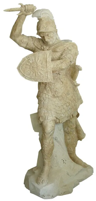 Letzte Chance Casa Padrino sculpture en marbre de style antique soldat romain droit beige / gris H. 210 cm - Décoration de jardin