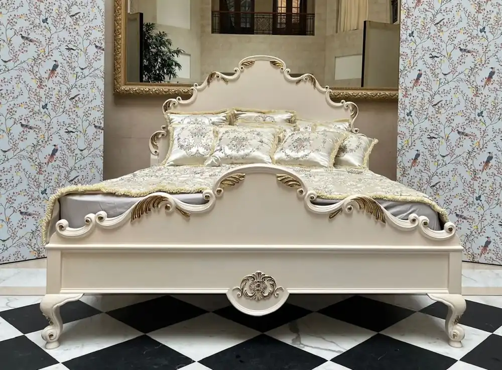 Top-Seller Pompöös by Casa Padrino lit double baroque de luxe Provence crème / or - conçu par Harald Glööckler