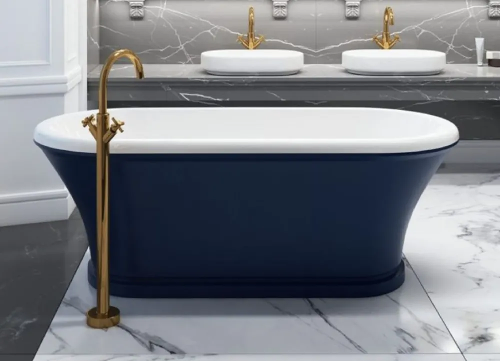 Casa Padrino baignoire Art Nouveau avec robinet sur pied bleu / blanc / laiton 170 cm Jetzt Kaufen