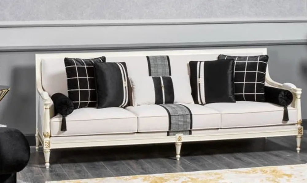 Casa Padrino canapé baroque de luxe blanc / gris / noir / or 260 cm - Meubles de salon baroques Top-Preis