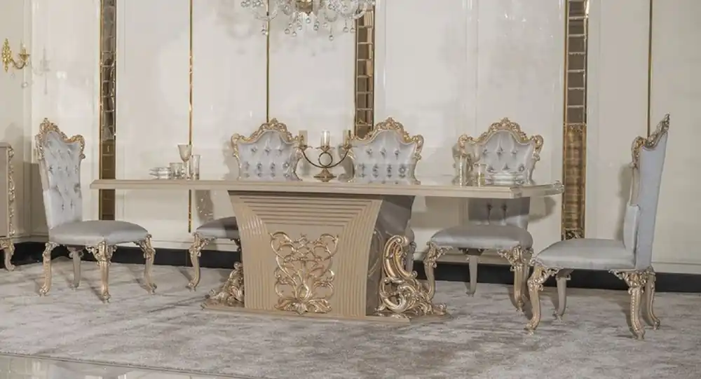 Nur Heute Casa Padrino ensemble de salle à manger baroque de luxe argent / gris / or - 1 Table à manger baroque & 8 Chaises à manger baroques