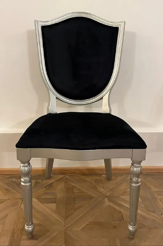 Finale Aktion Casa Padrino chaise de salle à manger Art Déco noir / argent - Meubles de salle à manger Art Déco