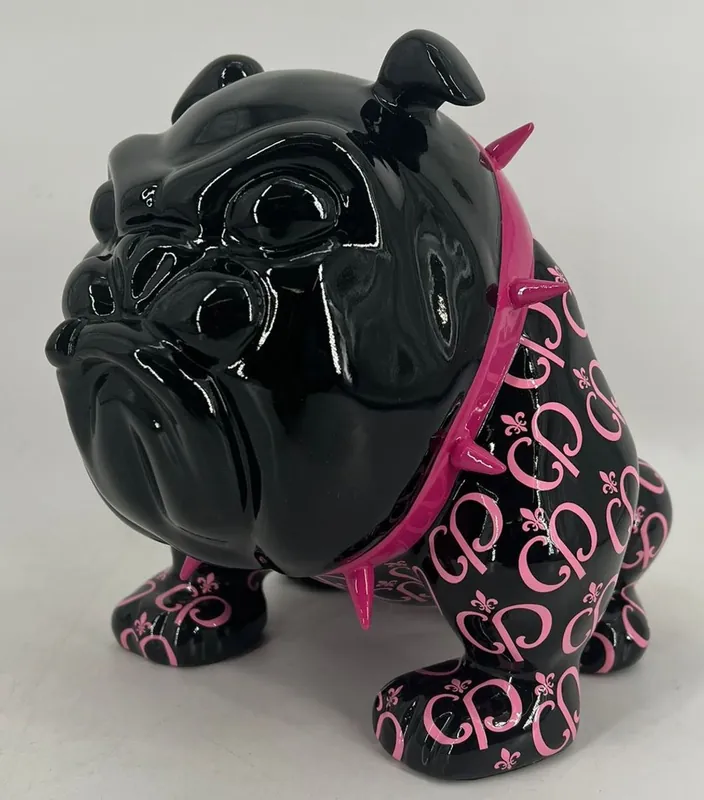 Direktkauf Casa Padrino figurine décorative de luxe chien bouledogue noir / rose 20 cm - Sculpture décorative