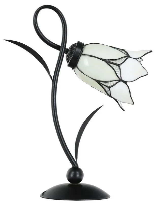 Casa Padrino Lampe de Table Tiffany Art Déco Noir / Blanc H. 40 cm - Lampes Tiffany Sonderaktion