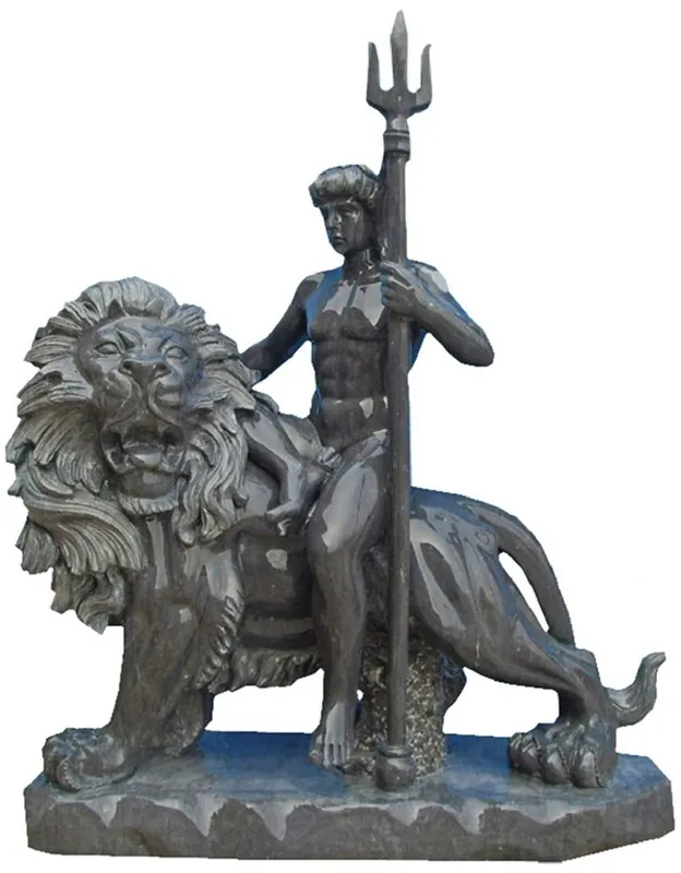 Abverkauf Casa Padrino sculpture en marbre de style antique homme sur lion droit gris H. 100 cm - Décoration de jardin