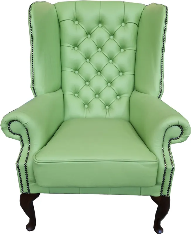 Zertifiziert Casa Padrino fauteuil à oreilles Chesterfield de luxe en cuir véritable vert clair / marron foncé H. 110 cm