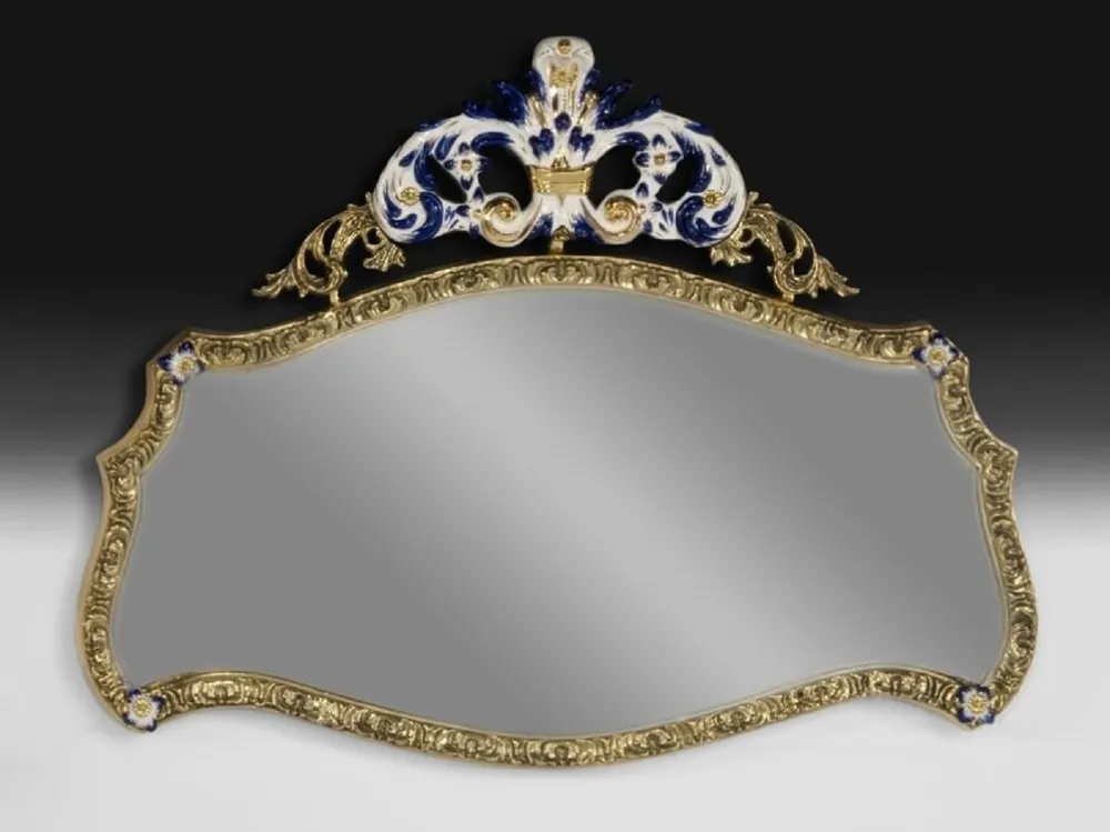 Schnäppchen Casa Padrino Miroir Baroque de Luxe en Bronze Or / Blanc / Bleu 107 cm - Meubles Baroques