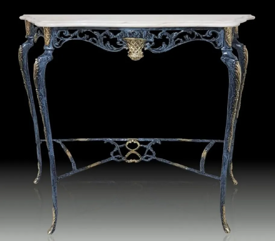 Saisonangebot Casa Padrino console baroque de luxe avec dessus en marbre bleu / or / blanc 99 x H. 85 cm - Meubles baroques