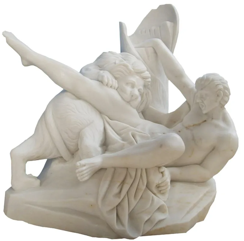 Solange Der Vorrat Reicht Casa Padrino Sculpture en Marbre de Style Antique Homme et Lion Gris H. 68 cm