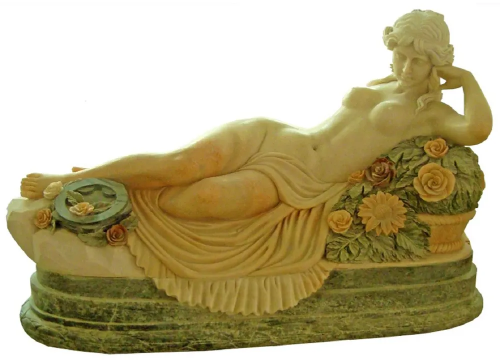 Billig Casa Padrino sculpture décorative de jardin en marbre Art Nouveau femme crème / vert 160 cm