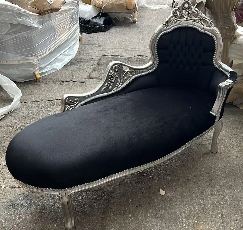 Casa Padrino chaise longue baroque noir / argent 155 cm - Meubles baroques Neue Kollektion