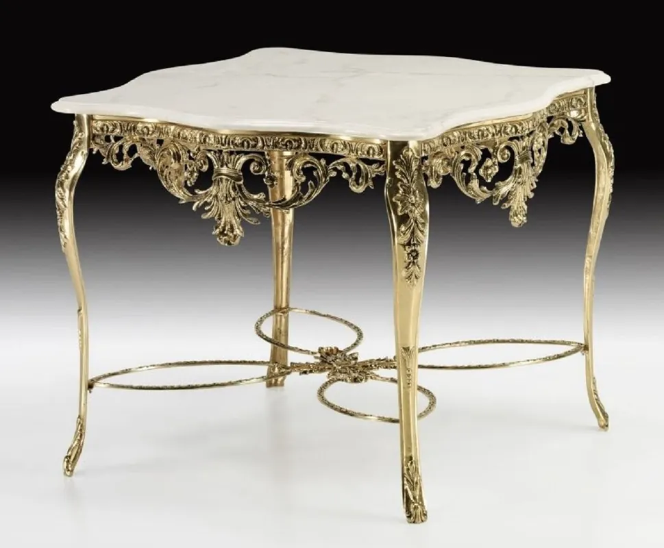 Casa Padrino table à manger baroque de luxe avec plateau en marbre or / blanc 98 cm - Meubles de salle à manger baroques Finale Aktion