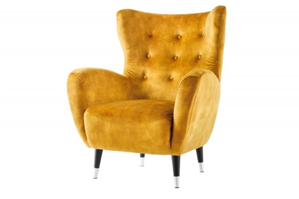 Schnäppchen Fauteuil Chesterfield jaune moutarde / noir / argent fauteuil à oreilles de Casa Padrino
