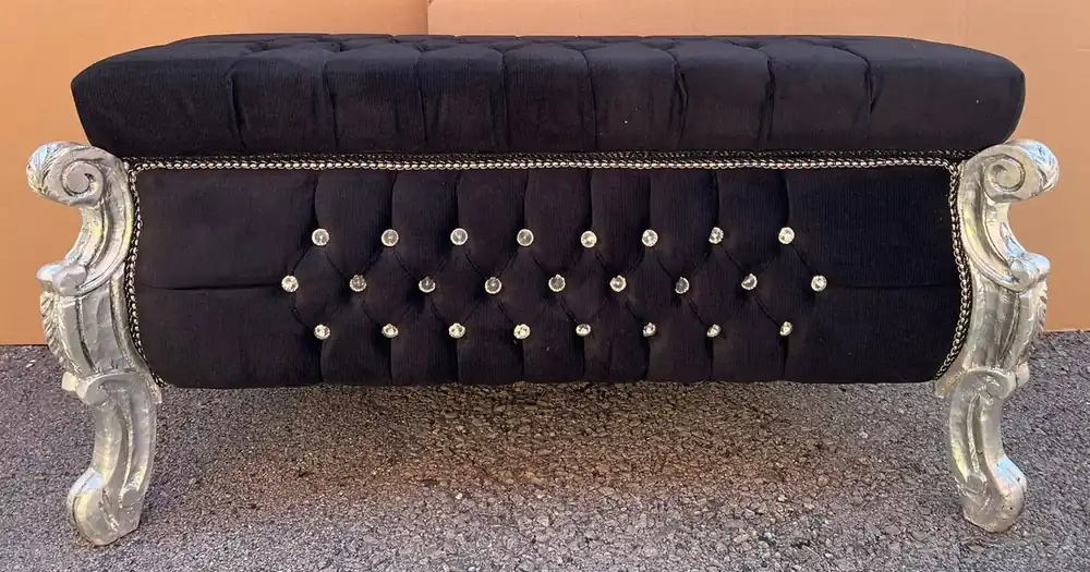 Meistverkauft Casa Padrino banc baroque - coffre avec strass noir / argent - Meubles baroques