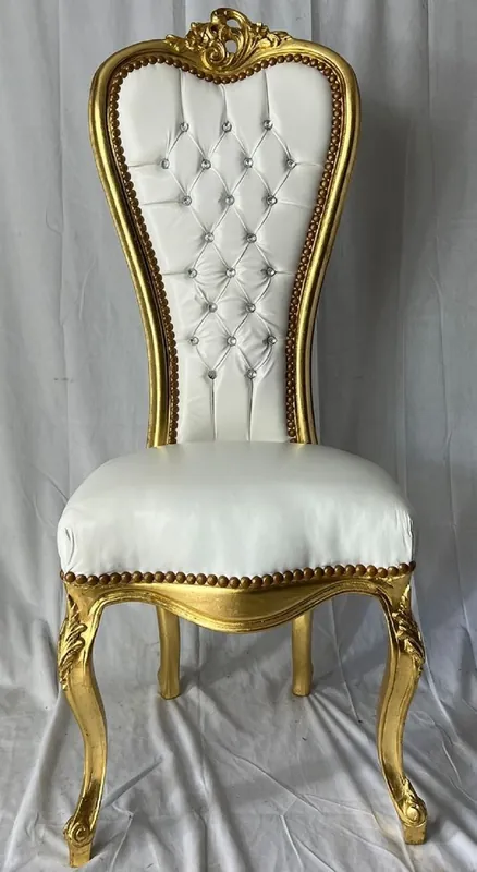 Markenprodukt Casa Padrino chaise trône baroque avec cuir artificiel et strass blanc / or - Meubles baroques
