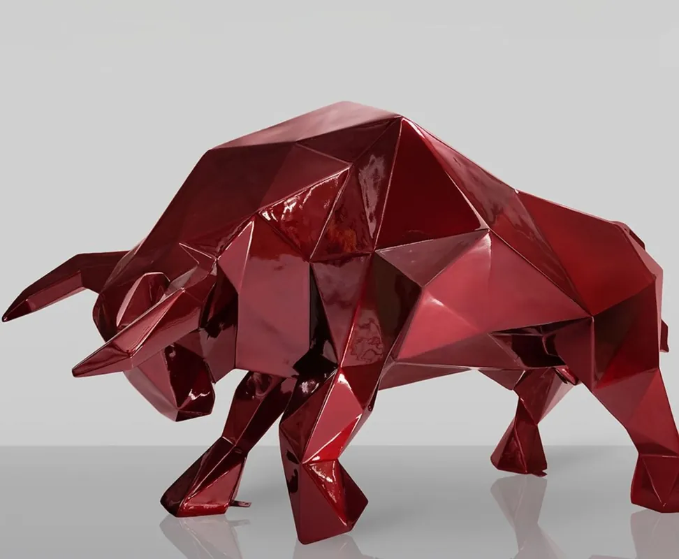 Expressversand Casa Padrino sculpture décorative XXL taureau bordeaux rouge 220 cm - Figure de décoration de jardin abstraite grandeur nature