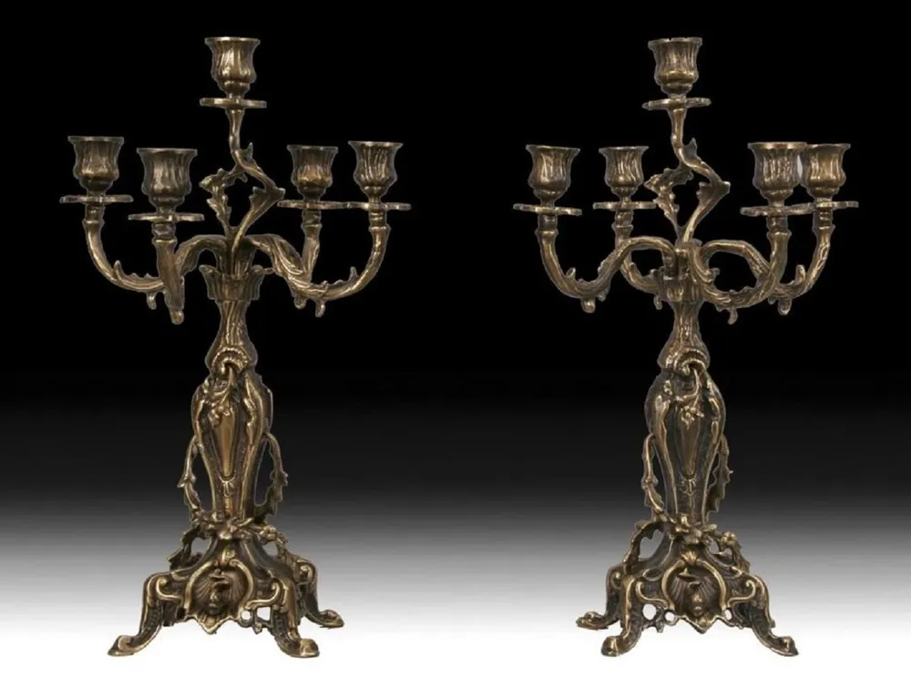Abverkauf Casa Padrino ensemble de porte bougies baroque de luxe en bronze Ø 22 x H. 45 cm - Intérieur baroque