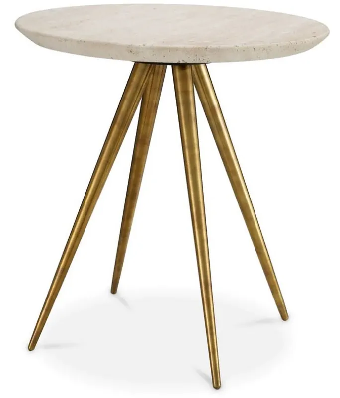 Jetzt Kaufen Casa Padrino table d'appoint de luxe avec plateau en travertin beige / laiton vintage Ø 45,5 x H. 47,5 cm