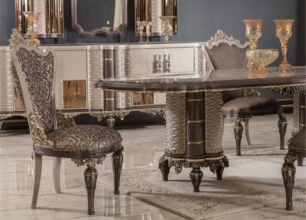 Direkt Vom Hersteller Casa Padrino ensemble de 8 chaises de salle à manger baroque de luxe gris / marron / or H. 110 cm - Meubles de salle à manger baroques