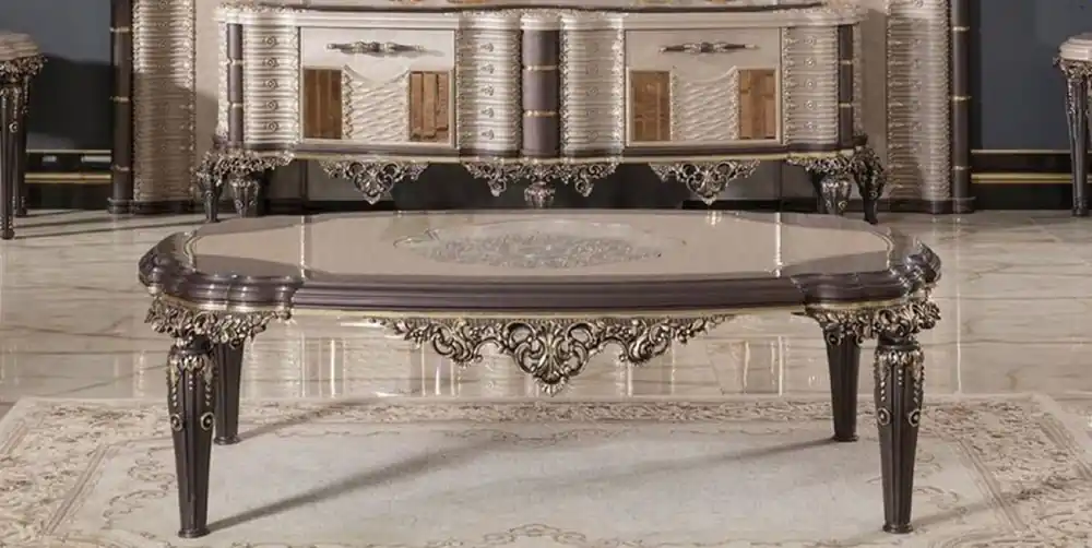 Casa Padrino table basse baroque de luxe gris / marron / or 120 cm - Meubles de salon de style baroque Schnäppchen